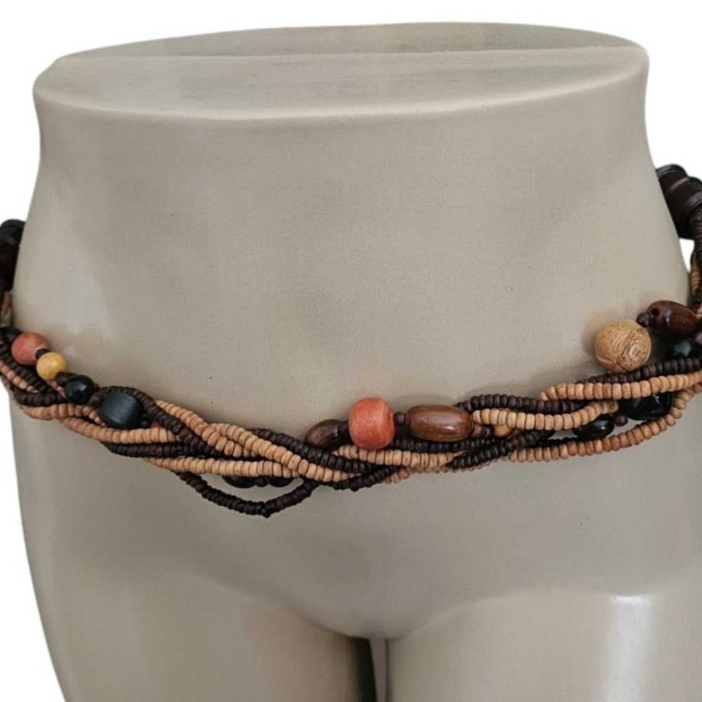 Abercrombie 90s Y2K Boho wooden beaded rope belt S/M 32 beach 70s festival - Picture 1 of 6